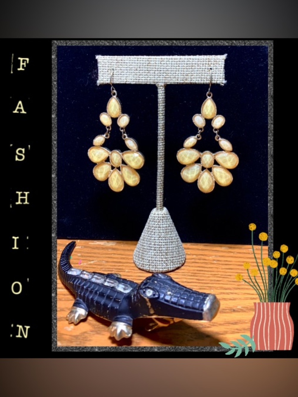 Yellow Teardrop Cluster Earrings